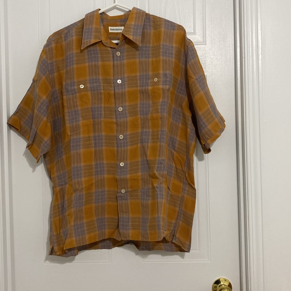 Barry Brocken Men’s Short Sleeve Checked Button Front Shirt Size Large ( 80 A )